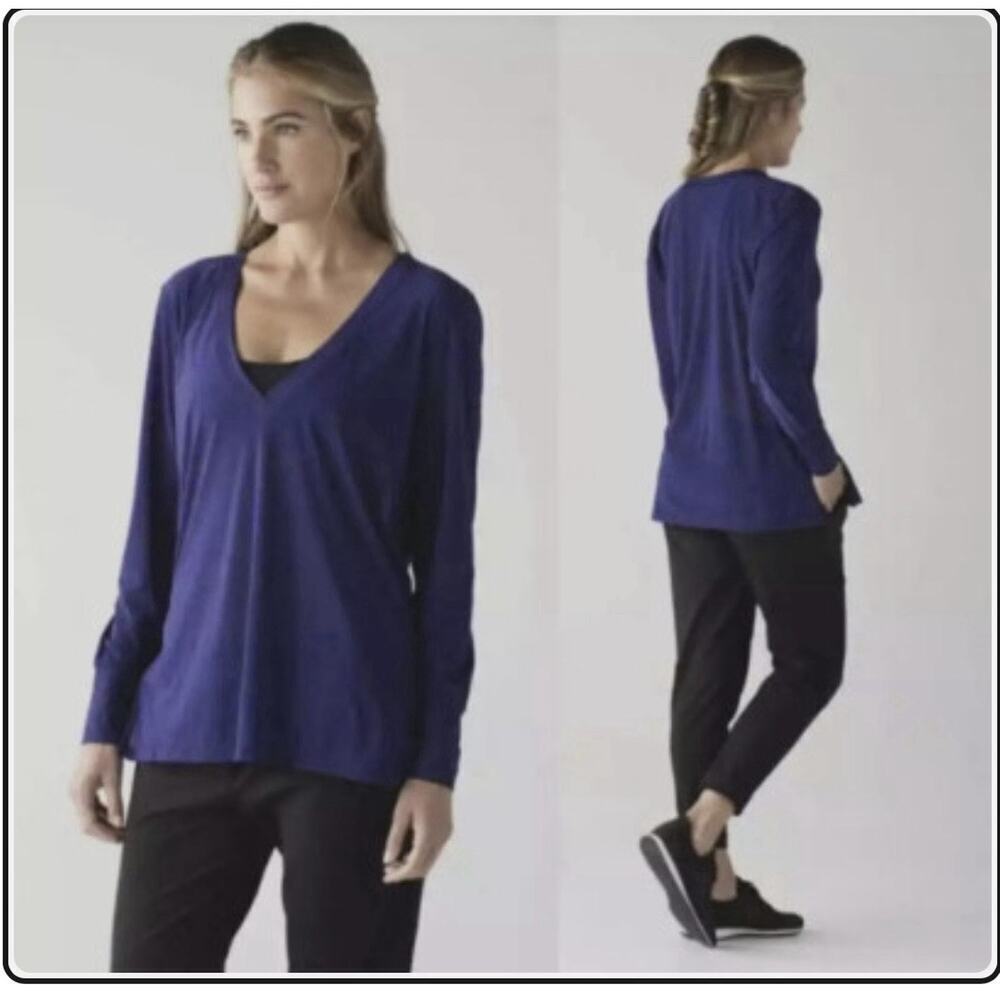 LULULEMON Get Low Long Sleeve Shirt Sheer Top Mesh V-Neck Purple Size 6